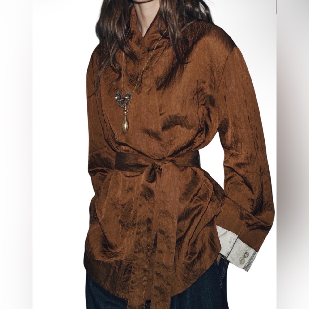 Zara Brown Belted Wrap Kimono Oversized Jacket(Size Small)
